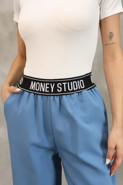 Beli Lastikli Palazzo Pantolon 6138-Mavi