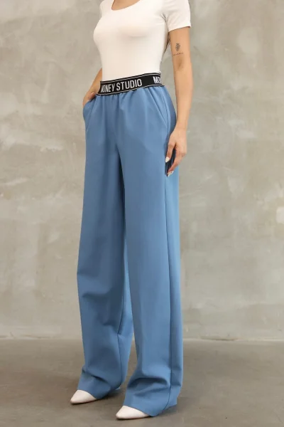 Beli Lastikli Palazzo Pantolon 6138-Mavi
