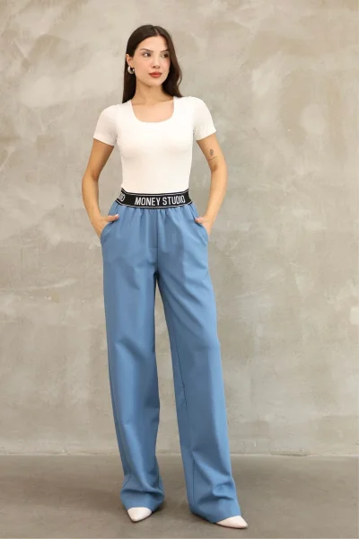 Beli Lastikli Palazzo Pantolon 6138-Mavi
