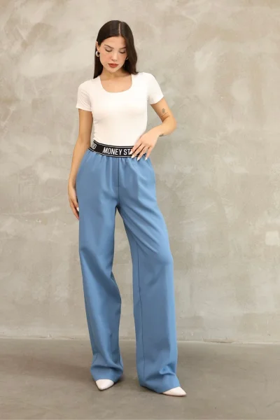 Beli Lastikli Palazzo Pantolon 6138-Mavi