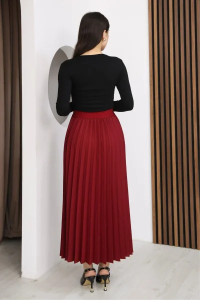 Beli Lastikli Piliseli Etek 6017-Bordo