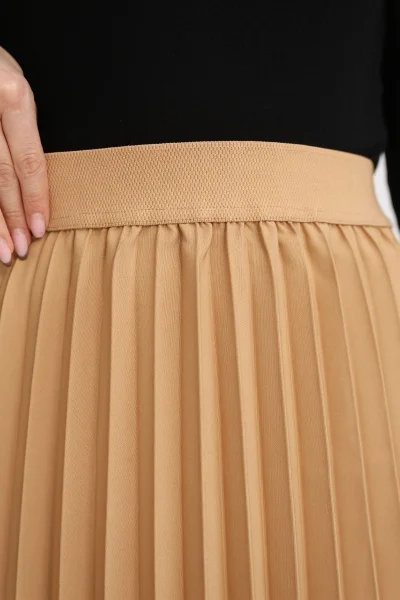 Beli Lastikli Piliseli Etek 6017-Camel