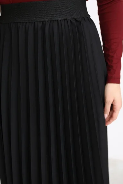 Beli Lastikli Piliseli Etek 6017-Siyah