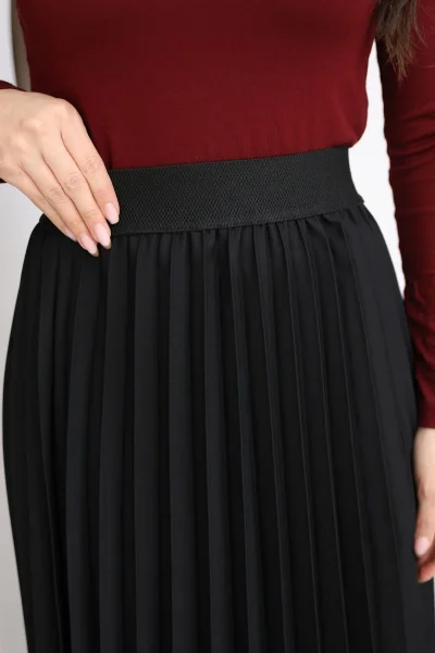 Beli Lastikli Piliseli Etek 6017-Siyah