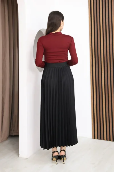 Beli Lastikli Piliseli Etek 6017-Siyah