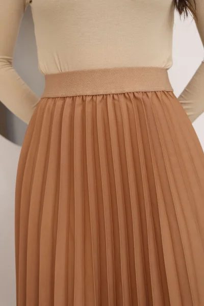 Beli Lastikli Piliseli Etek 6017-Taba