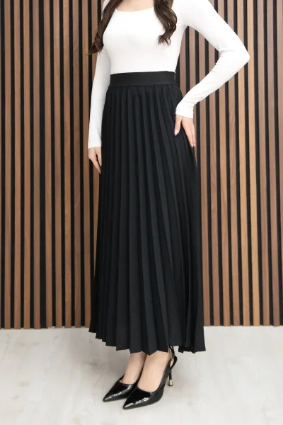 Beli Lastikli Piliseli Etek 6018E-Siyah