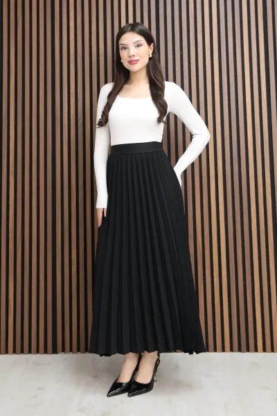 Beli Lastikli Piliseli Etek 6018E-Siyah