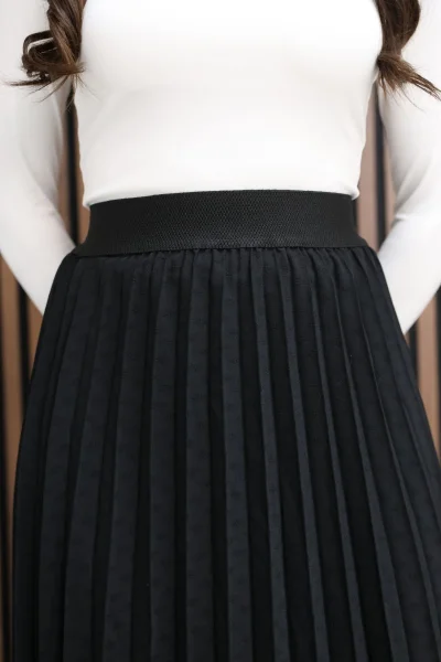 Beli Lastikli Piliseli Etek 6018E-Siyah