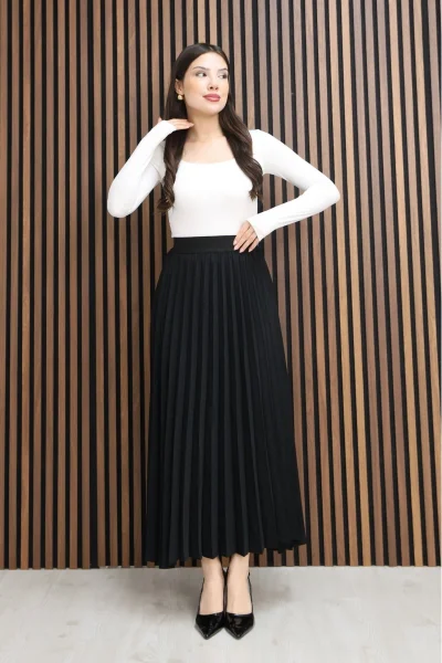 Beli Lastikli Piliseli Etek 6018E-Siyah