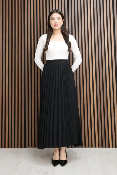 Beli Lastikli Piliseli Etek 6018E-Siyah