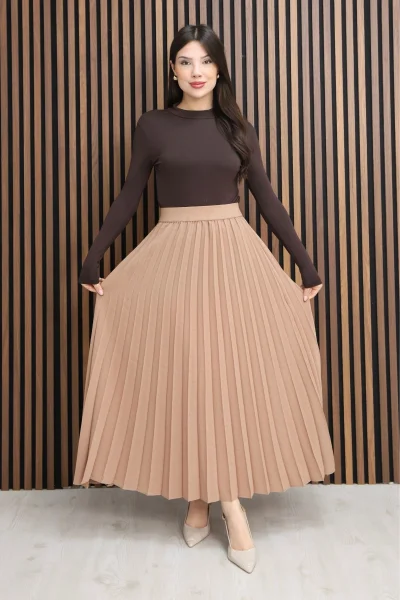 Beli Lastikli Piliseli Etek 6018E-Taba