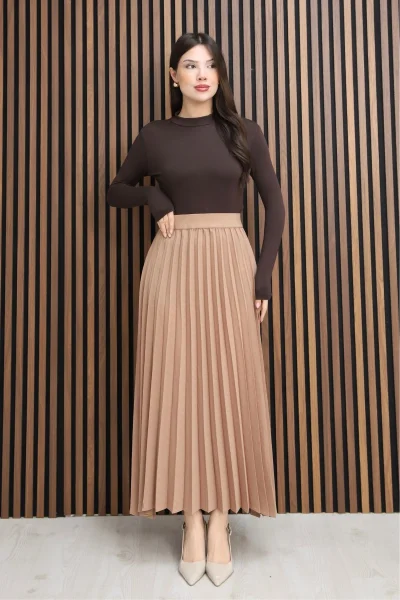 Beli Lastikli Piliseli Etek 6018E-Taba