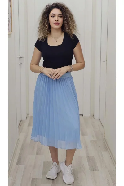 Beli Lastikli Pliseli Etek 6018-Bebe Mavisi