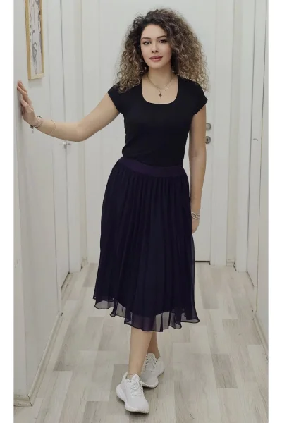 Beli Lastikli Pliseli Etek 6018-Mürdüm