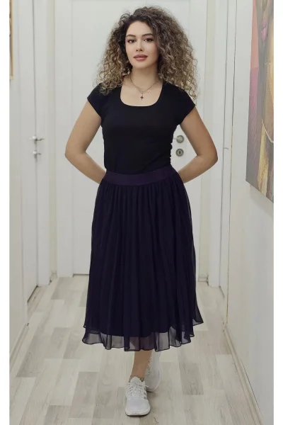 Beli Lastikli Pliseli Etek 6018-Mürdüm