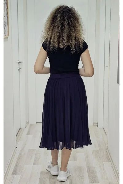 Beli Lastikli Pliseli Etek 6018-Mürdüm