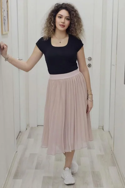 Beli Lastikli Pliseli Etek 6018-Pudra