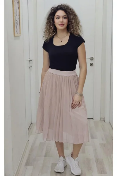 Beli Lastikli Pliseli Etek 6018-Pudra