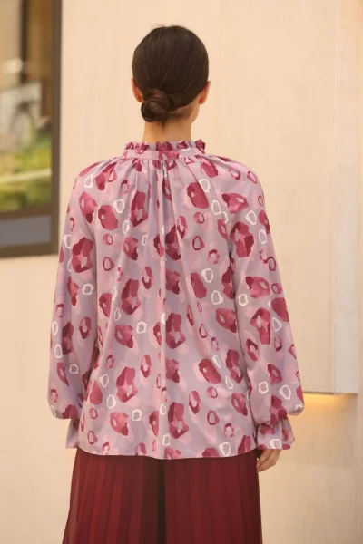 Bağlama Detaylı Büzgülü Bluz 6028-Lila/Bordo