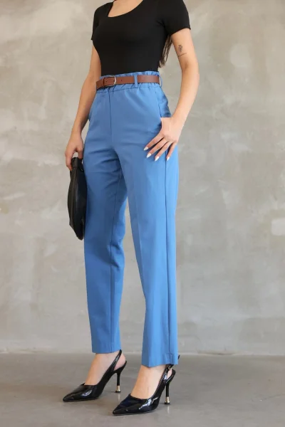 Cep Detaylı Beli Lastikli Gabardin Kumaş Pantolon 6019-İndigo