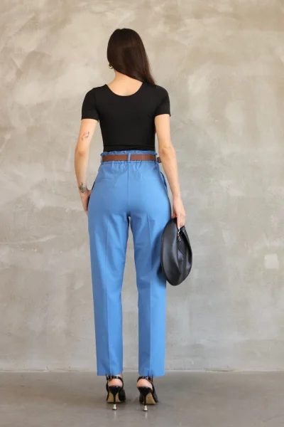 Cep Detaylı Beli Lastikli Gabardin Kumaş Pantolon 6019-İndigo