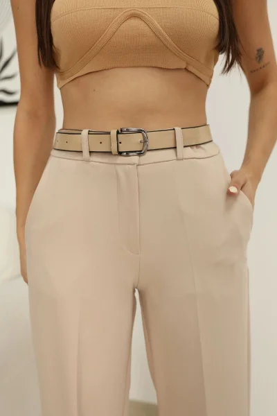 Cep Detaylı Beli Lastikli Kemerli Kumaş Pantolon 6157-Vizon