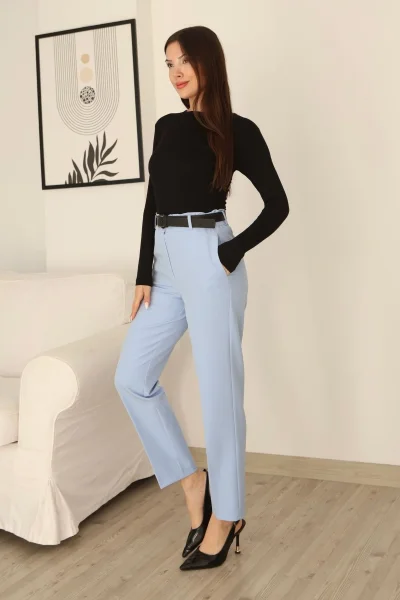 Cep Detaylı Beli Lastikli Kemerli Pantolon 6152-Bebe Mavisi