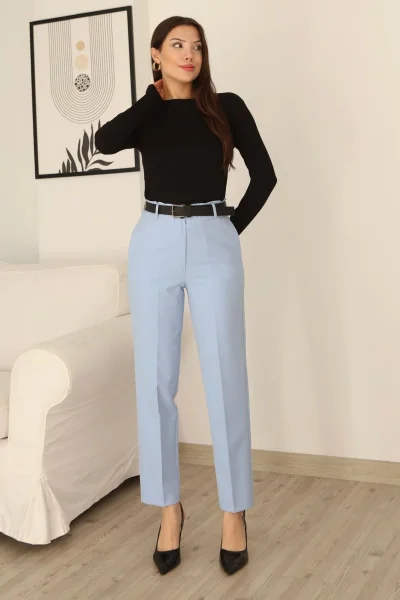 Cep Detaylı Beli Lastikli Kemerli Pantolon 6152-Bebe Mavisi