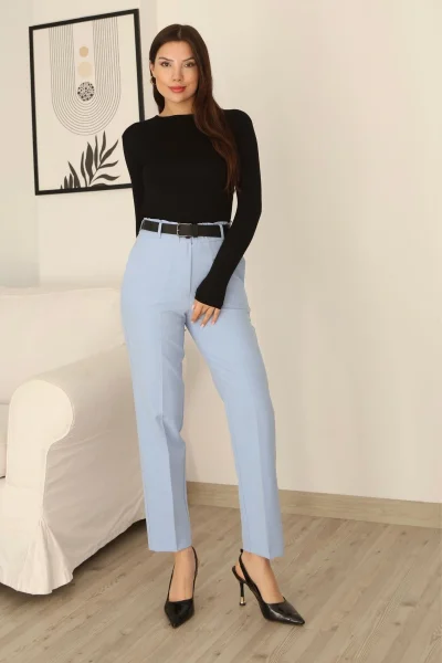 Cep Detaylı Beli Lastikli Kemerli Pantolon 6152-Bebe Mavisi