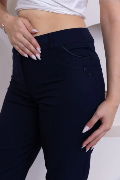 Cep Detaylı Bilek Boy Kadın Kumaş Pantolon 0101-Lacivert
