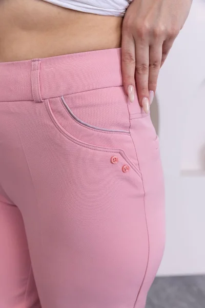 Cep Detaylı Bilek Boy Kadın Kumaş Pantolon 0101-Pudra