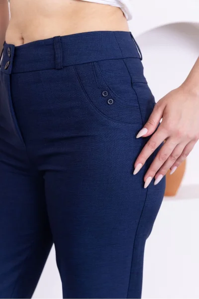 Cep Detaylı Bilek Boy Kadın Kumaş Pantolon 359-Lacivert