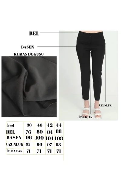 Cep Detaylı Bilek Boy Kadın Kumaş Pantolon 6011-Siyah
