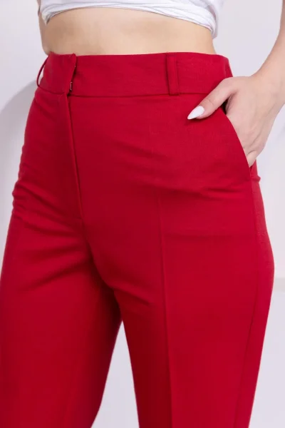 Cep Detaylı Örme Kumaş Kadın Pantolon 0040-Kırmızı