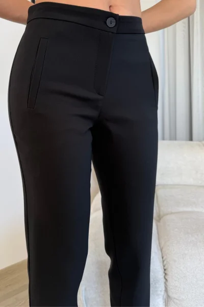 Cep Detaylı Düşük Bel Bilek Boy Pantolon 6019-Siyah
