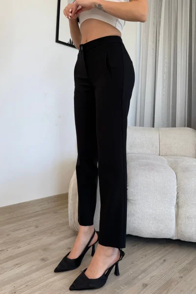 Cep Detaylı Düşük Bel Bilek Boy Pantolon 6019-Siyah