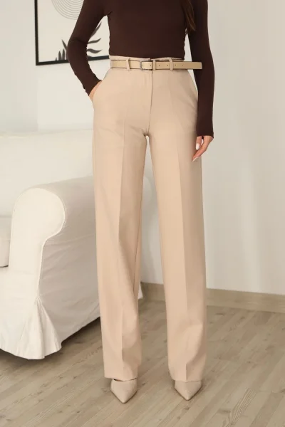 Cep Detaylı Kemerli Kumaş Pantolon 6156-Bej