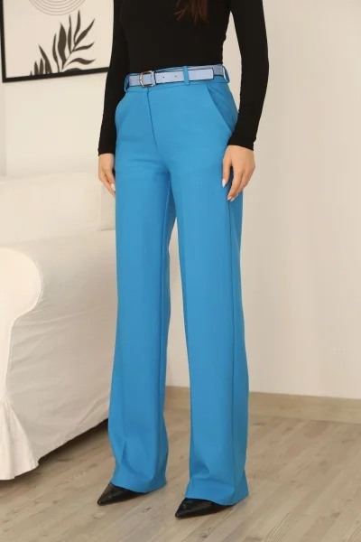 Cep Detaylı Kemerli Kumaş Pantolon 6156-İndigo