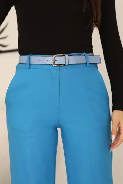 Cep Detaylı Kemerli Kumaş Pantolon 6156-İndigo