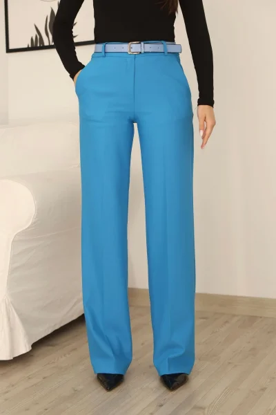 Cep Detaylı Kemerli Kumaş Pantolon 6156-İndigo