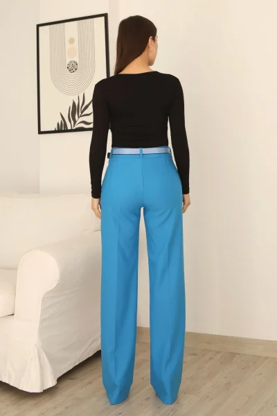 Cep Detaylı Kemerli Kumaş Pantolon 6156-İndigo