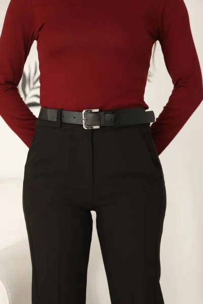 Cep Detaylı Kemerli Pantolon 6210-Siyah