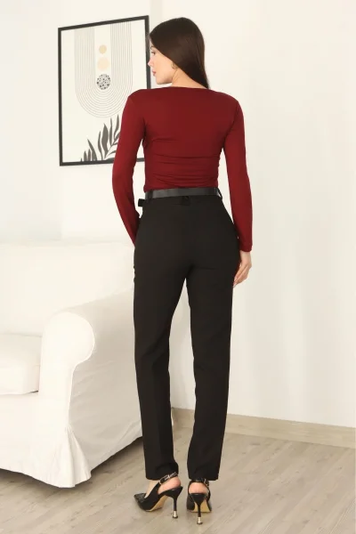 Cep Detaylı Kemerli Pantolon 6210-Siyah