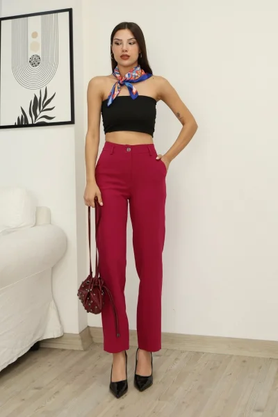 Cep Detaylı Kumaş Pantolon 6154-Fuşya