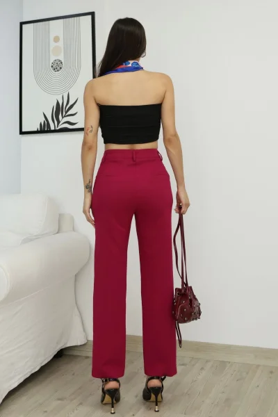 Cep Detaylı Kumaş Pantolon 6154-Fuşya