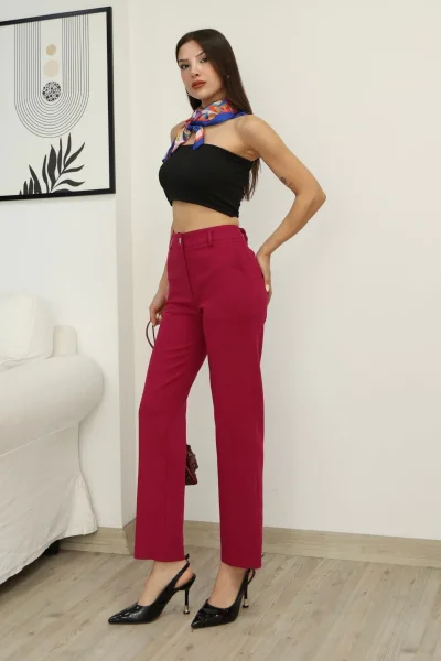 Cep Detaylı Kumaş Pantolon 6154-Fuşya