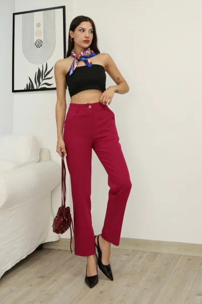 Cep Detaylı Kumaş Pantolon 6154-Fuşya