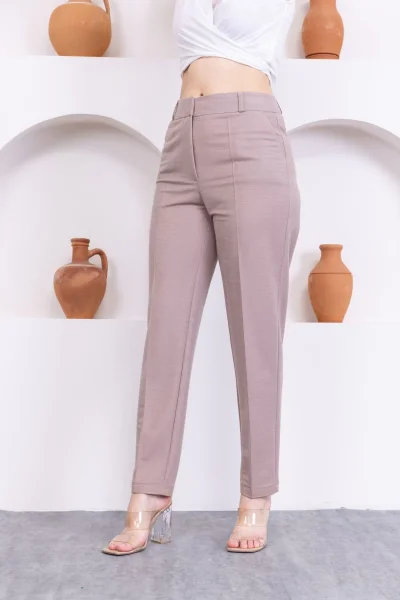 Cep Detaylı Örme Kumaş Kadın Pantolon 0040-Vizon