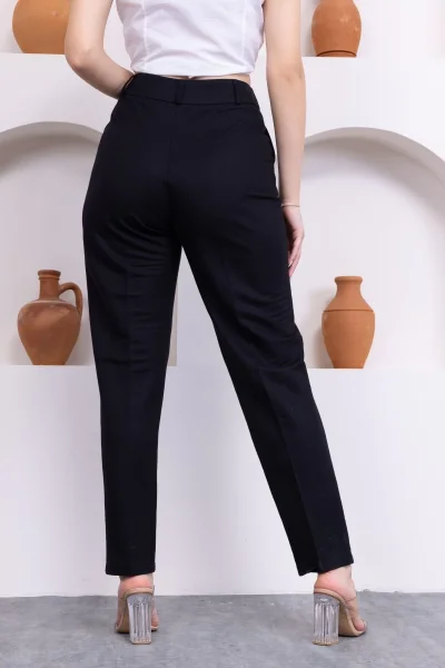 Cep Detaylı Örme Kumaş Kadın Pantolon 0040-Siyah